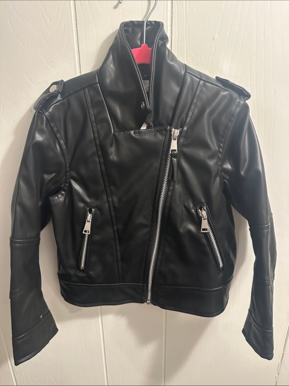 H&M Black Faux Leather Moto Jacket for Kids - Asymmetric Zip